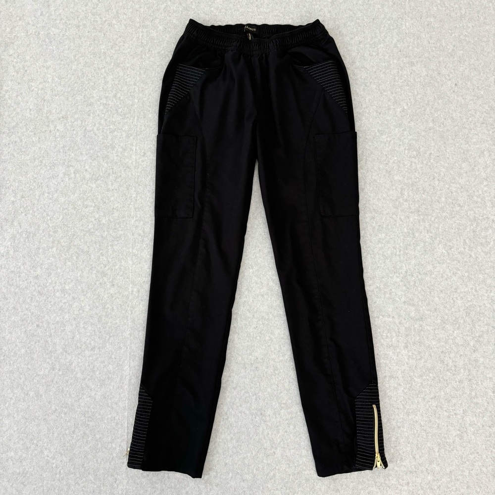 Jaanuu Black Women's Scrub Jogger Pants with Gold Zippers